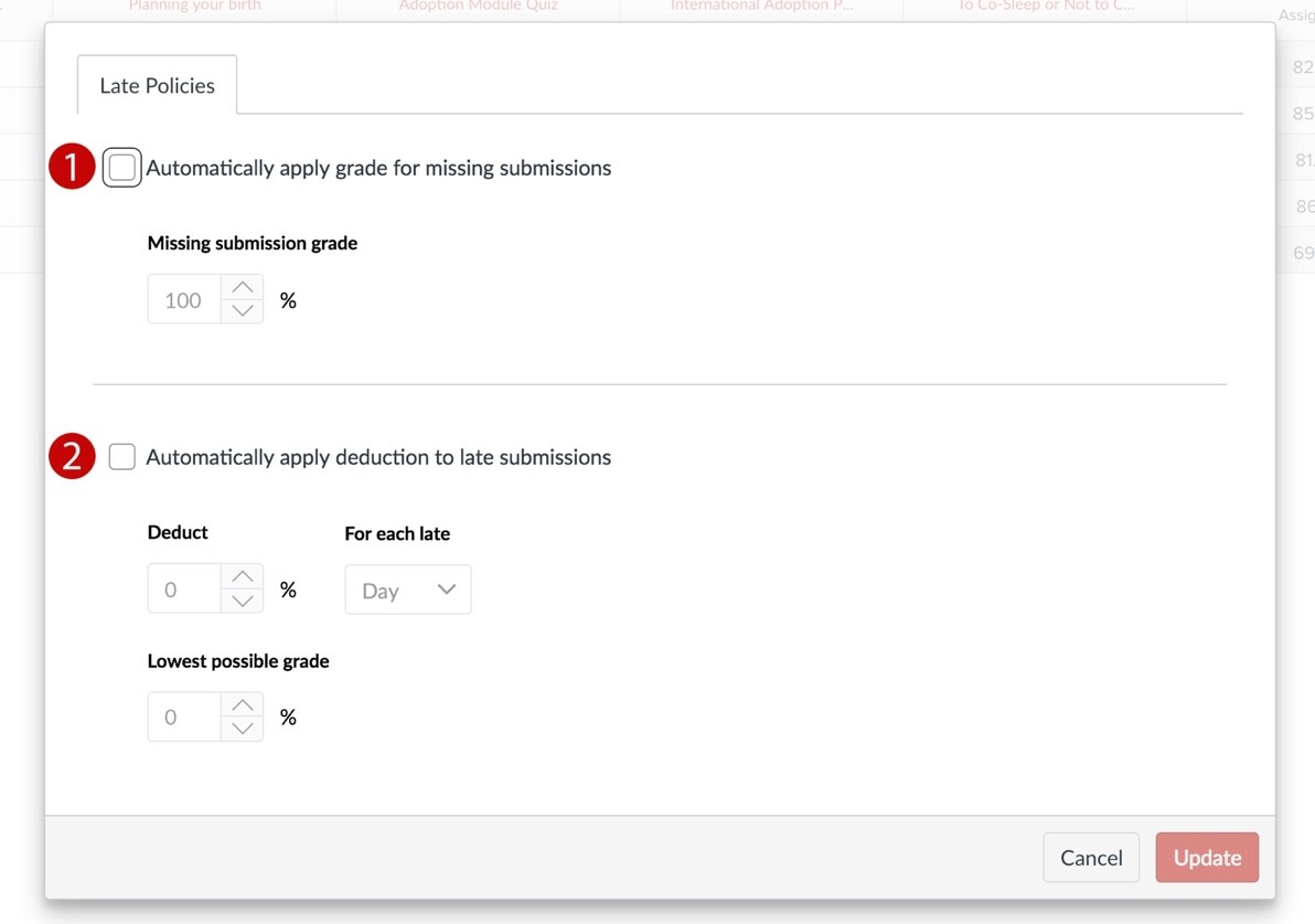 Enable Missing and late policy settings