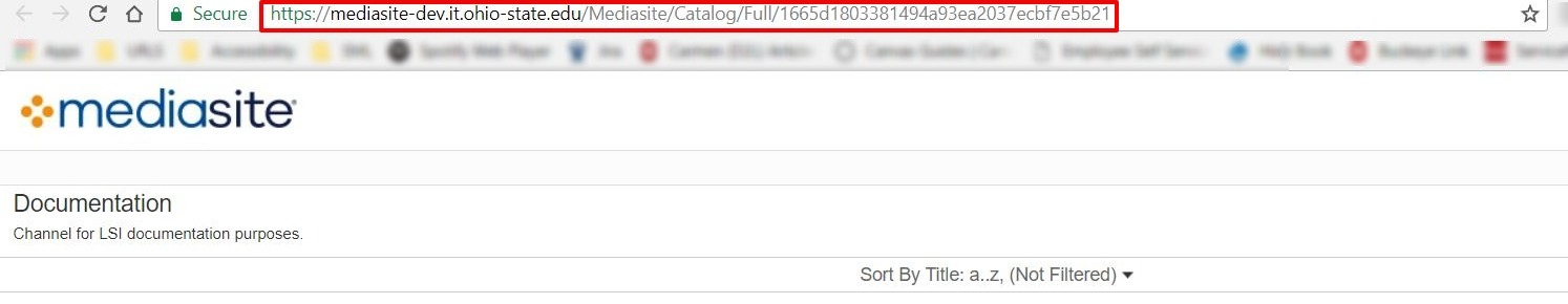URL in browser of Mediasite channel