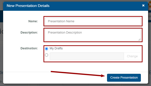 New presentaton details popup