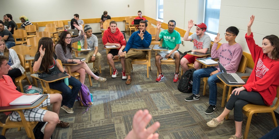 In person group of students in a half circle